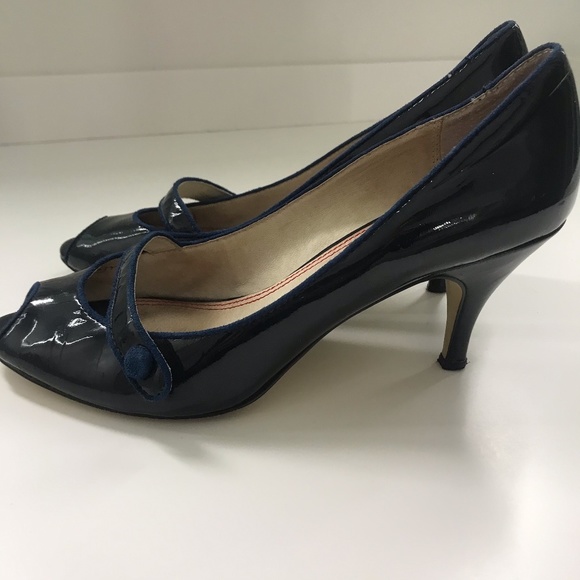 - Miss Sixty Navy Kitten Heel Patent Pumps - Picture 3 of 6